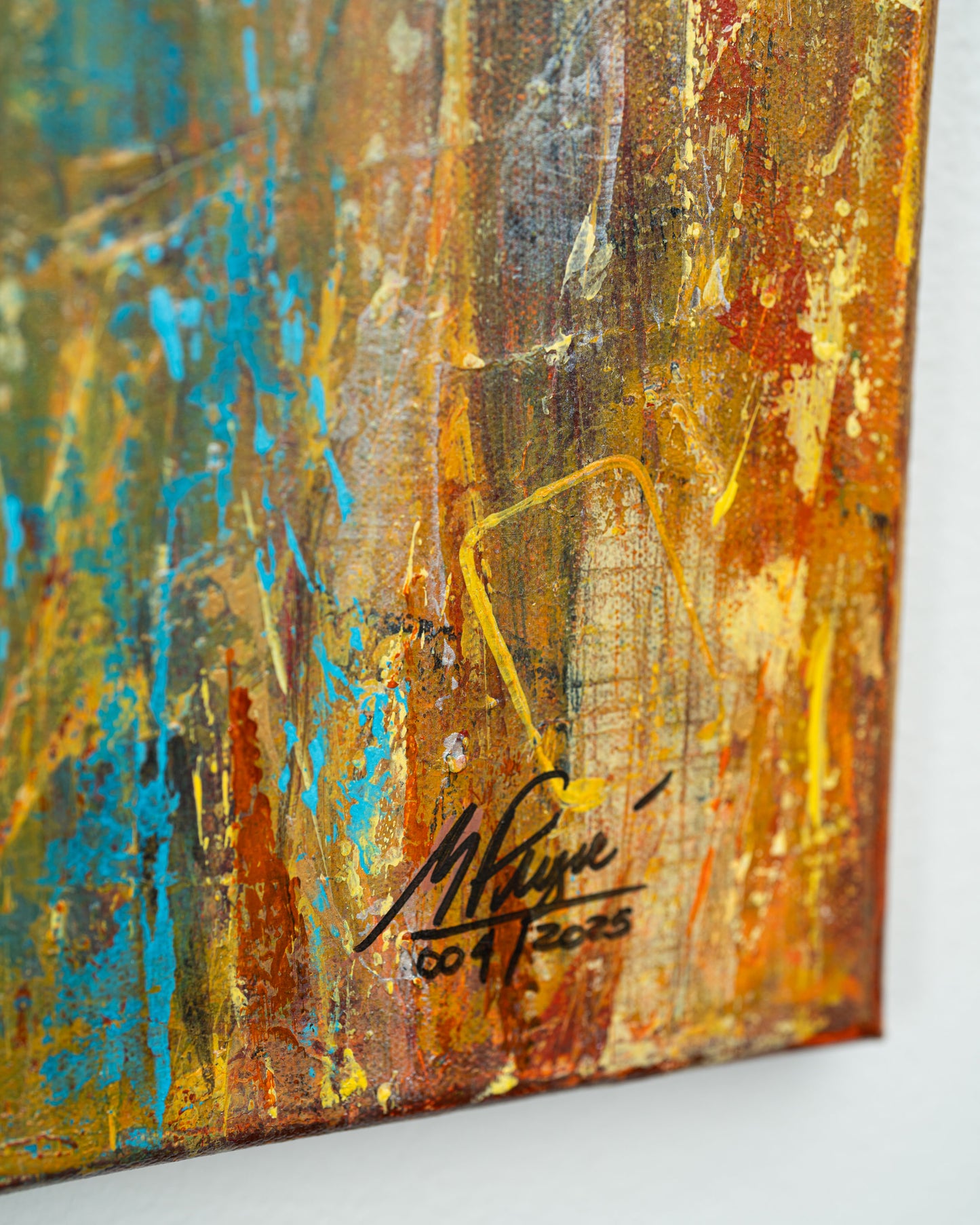 Abstract painting with a signature on a white background