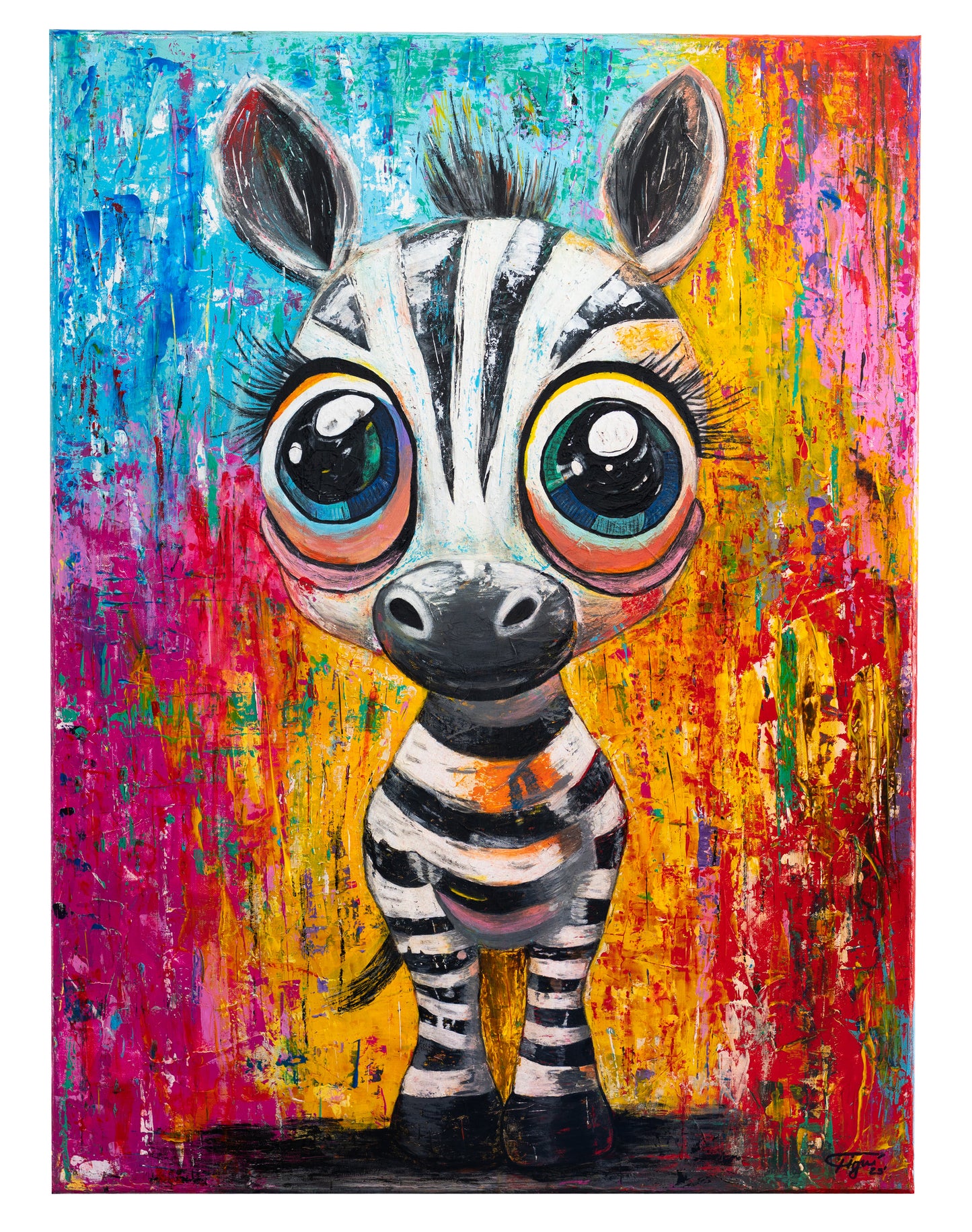 Colorful painting of a zebra with a abstract background