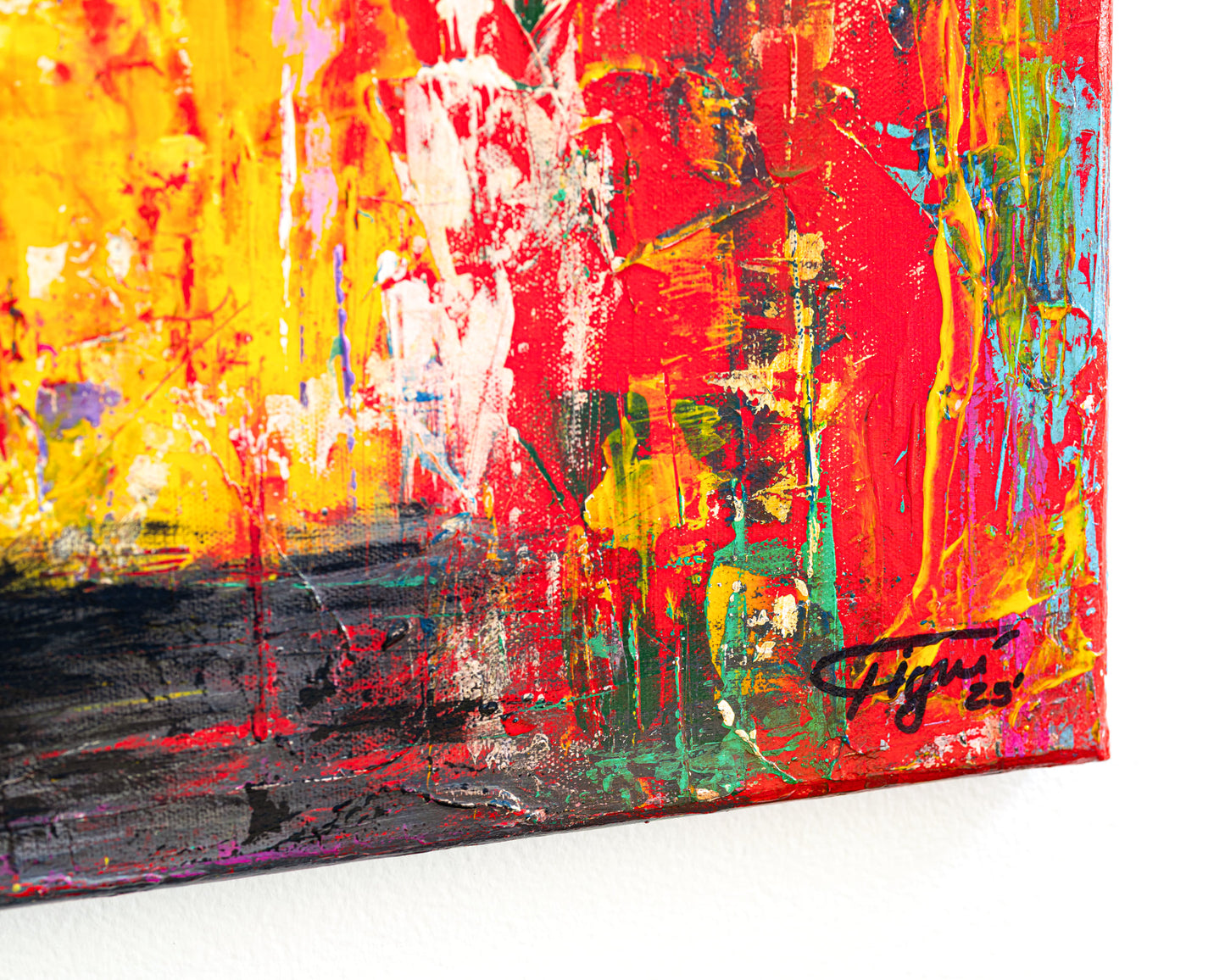 Abstract painting with vibrant colors on a white background