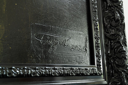 Decorative frame with a signature and date on a textured surface