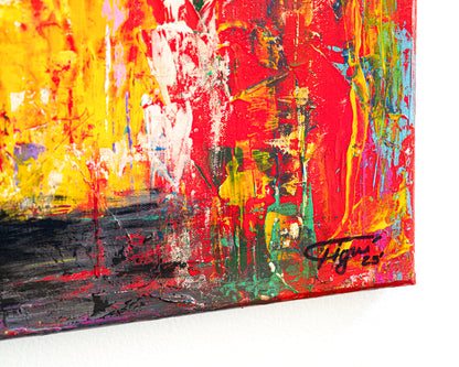 Abstract painting with vibrant colors on a white background