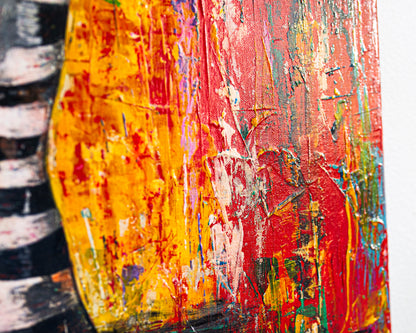 Abstract painting with vibrant colors on a textured surface